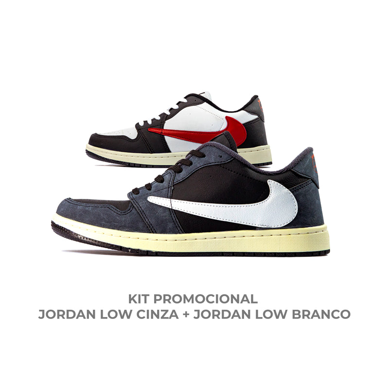 Kit Jordan Low - Cinza/Preto + Branco/Vermelho
